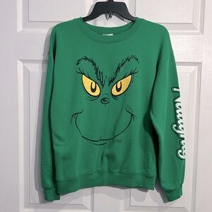 Dr. Seuss’ The Grinch Face Green Holiday Sweatshirt Juniors - Sz M 7-9
